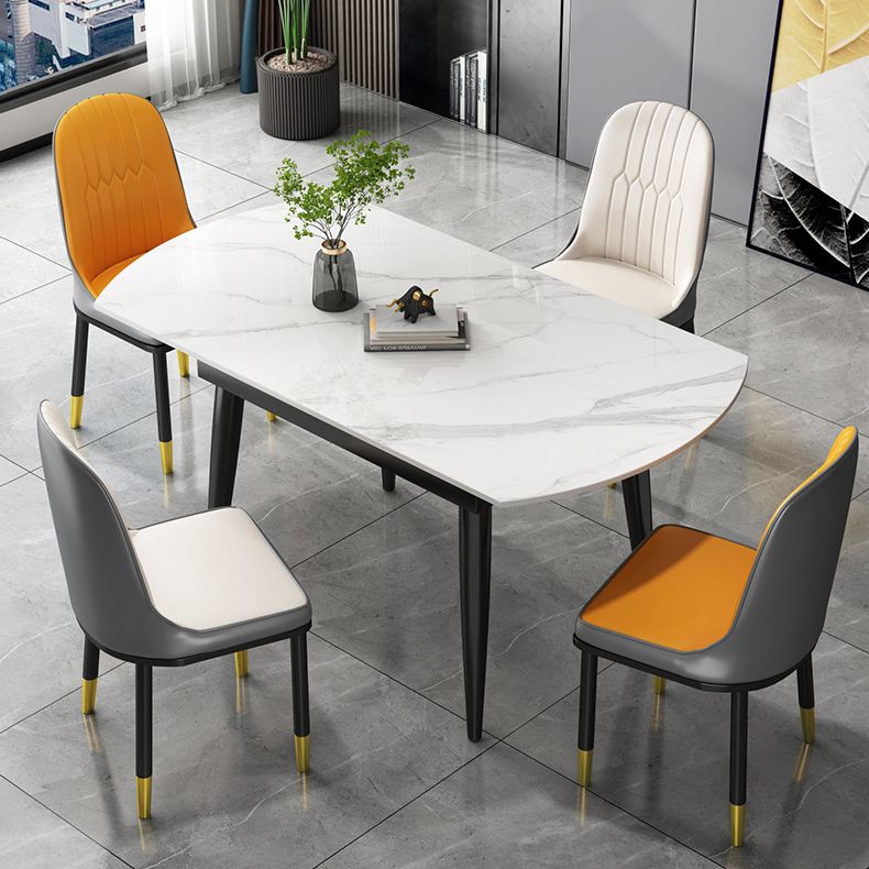 Extendable Sintered Stone Top Dining Table Round Table with Metal 4 Legs Clearhalo ' dining_table' 'Dining Tables & Seating' 'Dining Tables' 'furn' 'furn_dining_table' 'Furniture' 'furniture_dining_table' 'Kitchen & Dining Furniture' 'kitchen&dining_furn' 'kitchen' 'kitchen_dining_table' 1200x1200_e4462ece-513d-41d8-a4bb-f7bf7cbc3880