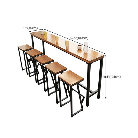 現代的な長方形のバーテーブルソリッドウッドブラウンカラーバーダイニングテーブルとフットレスト