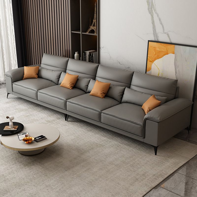 Square Arm Grey Cushion Back Contemporary Faux Leather Living Room Sofa Clearhalo 'furn' 'furn_sectionals' 'Furniture' 'furniture_sectionals' 'kitchen' 'kitchen_sectionals' 'Living Room Furniture' 'Sectionals' 1200x1200_e44a8ca9-c57b-449f-8f7b-e810d207af92