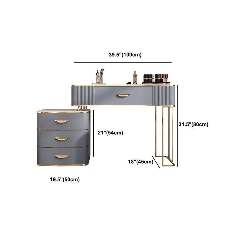 Dusineurs en bois massif Ensemble de vanité avec haut en pierre et tabouret rembourré en gris
