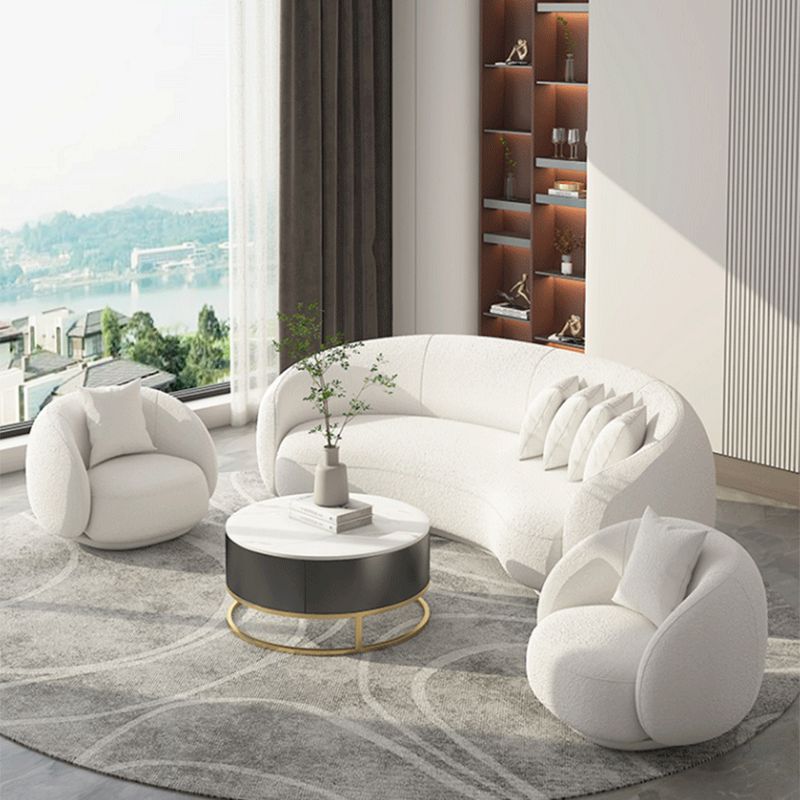 Contemporary Sloped Arm Sofa 25.6" H Curved Back Wool Sofa in White