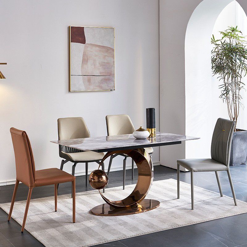 Glam Style Rectangle Dining Table Sintered Stone Table with Metal Leg for Home Clearhalo 'Dining Tables & Seating' 'Dining Tables' 'dining_table' 'furn' 'furn_dining_table' 'Furniture' 'Kitchen & Dining Furniture' 1200x1200_e45066cd-b1a3-4643-801e-d4953d089152