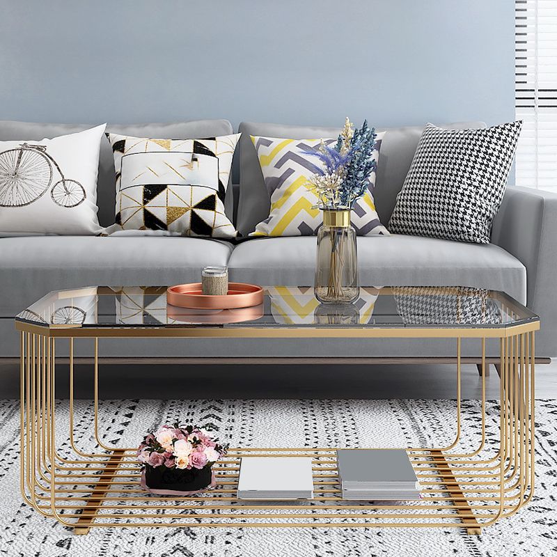 Gold Metal Frame Coffee Table Luxurious Cocktail Table with Storage Clearhalo 'Coffee & Accent Tables' 'Coffee Tables' 'coffee_tables' 'furn' 'furn_coffee_tables' 'Furniture' 'Living Room Furniture' 1200x1200_e450e4a5-0de1-453e-aa50-dedd46b22312