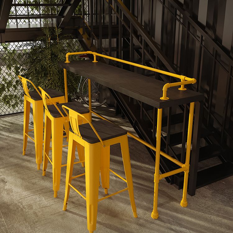 Industrial Wood Pub Table with Rectangle Table Top Yellow Trestle Table - 42" H Clearhalo 'Bar Furniture' 'Bar Tables' 'bar_tables' 'furn' 'furn_bar_tables' 'Furniture' 'furniture_bar_tables' 'Kitchen & Dining Furniture' 1200x1200_e451ee5f-e0ef-4866-a8a5-a116ed32f51c