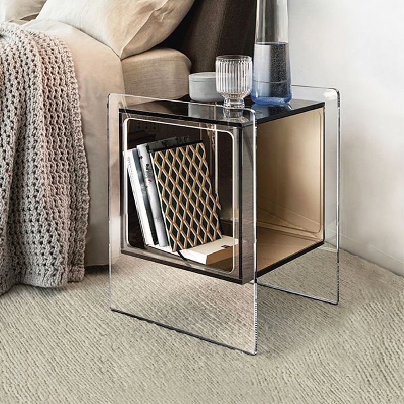 Modernistic Plastic Rectangular End Table Double Tier Corner Table with Storage Clearhalo 'Coffee & Accent Tables' 'End & Side Tables' 'end_side_tables' 'furn' 'furn_end_side_tables' 'Furniture' 'Living Room Furniture' 1200x1200_e452afed-fc74-4631-a187-204557738d10