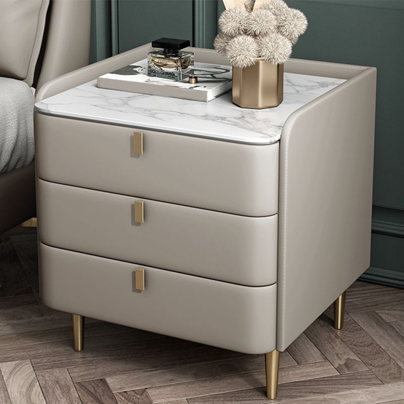 Massivholzrahmen 3 Schubladen Leder mehrfarbige Auswahl Goldtischbein Nachttisch