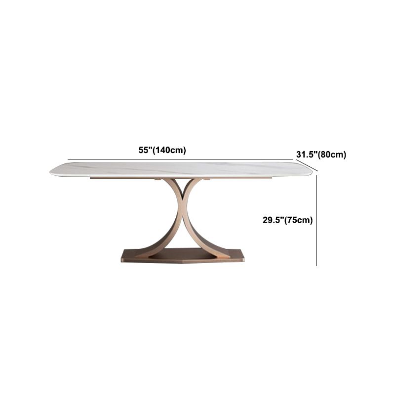 Rectangle Pedestal Table Modern Dining Table Metal Base Table for Home