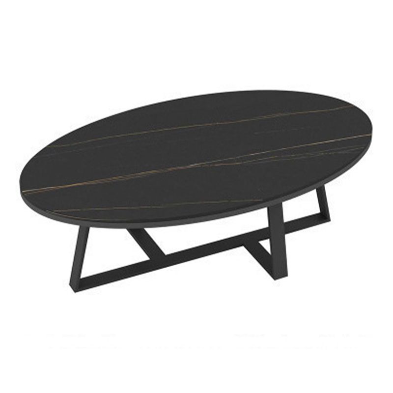 Tavolino glam in pietra ovale con base a croce di ferro 17,71 "di alto livello