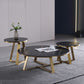 Black Round Slate Coffee Table Luxurious Steel Frame Cocktail Table