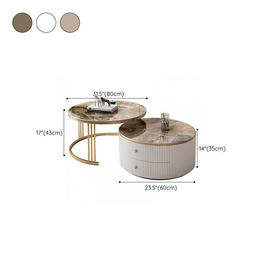 Round Frame Coffee Table Slate Nesting Coffee Table Set with Storage Clearhalo 'Coffee & Accent Tables' 'Coffee Tables' 'coffee_tables' 'furn' 'furn_coffee_tables' 'Furniture' 'Living Room Furniture' 1200x1200_e459c9ad-fe01-44be-bb23-041d09f72094