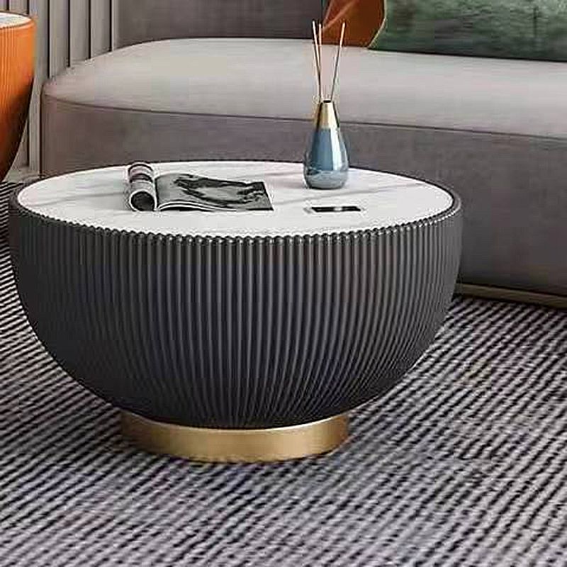 Runder Couchtisch aus Schiefer, Kunstleder, solide Basis, Cocktailtisch