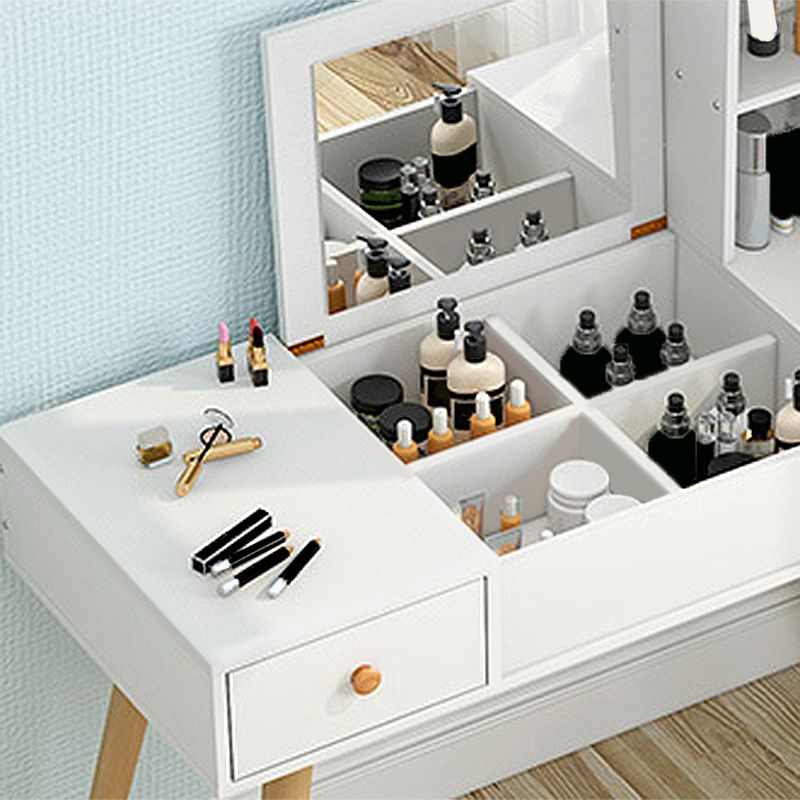 White Wood-based Panel Countertops Solid Wood Legs with Storage Racks and Dressing Tables