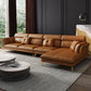 Luxurious Pillow Back Sectional Genuine Leather Flared Arm Sectional