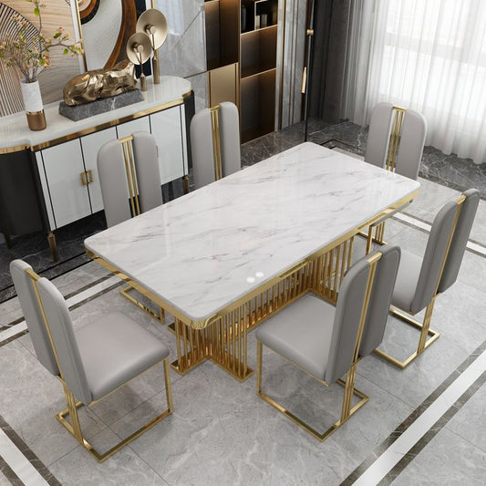 Metal Mesa Rectangular de Luxury Table de piedra interior con base de pedestal