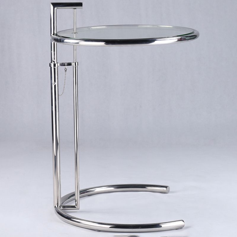 Moderne 20-inch ronde glazen bovenste eindtafel metalen c bijzettafel- verstelbare hoogte