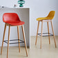 Nordic Backrest Armless Counter Stool Wooden Cafe Bar Stool with Plastic Cushion