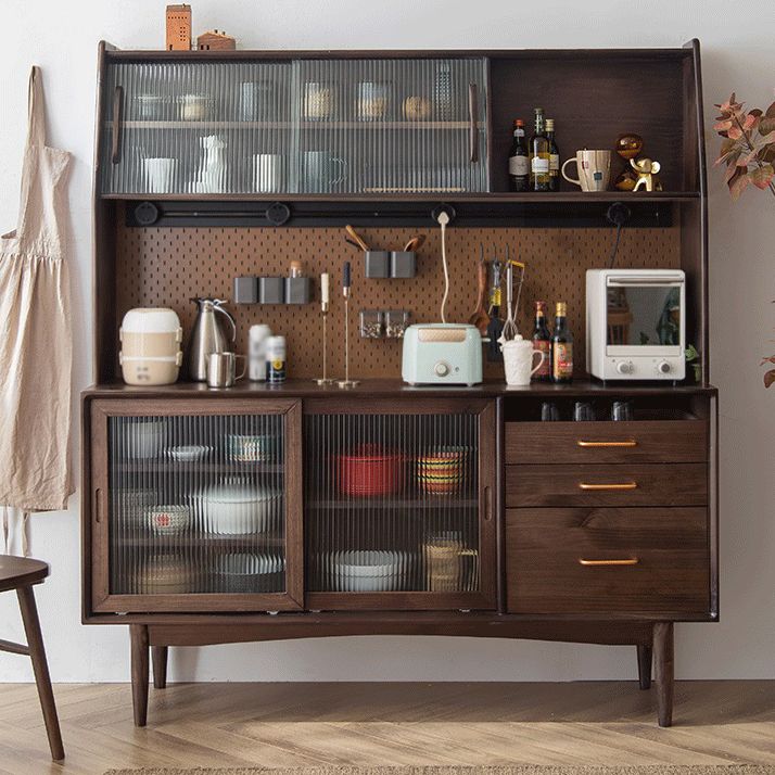 Glam Style Sideboard Glass Sliding Doors Pinewood Top Cupboard for Kitchen Clearhalo 'buffet_sideboard' 'Buffets & Sideboards' 'furn' 'furn_buffet_sideboard' 'Furniture' 'Kitchen & Dining Furniture' 1200x1200_e47c402e-dca3-4af2-86e3-b090aedf9fd0