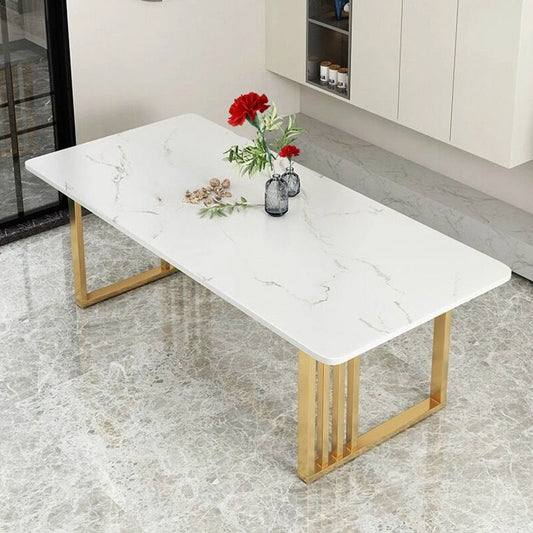 Mesa de comedor de piedra glam mesa de hierro rectangular con mesa de pedestal doble