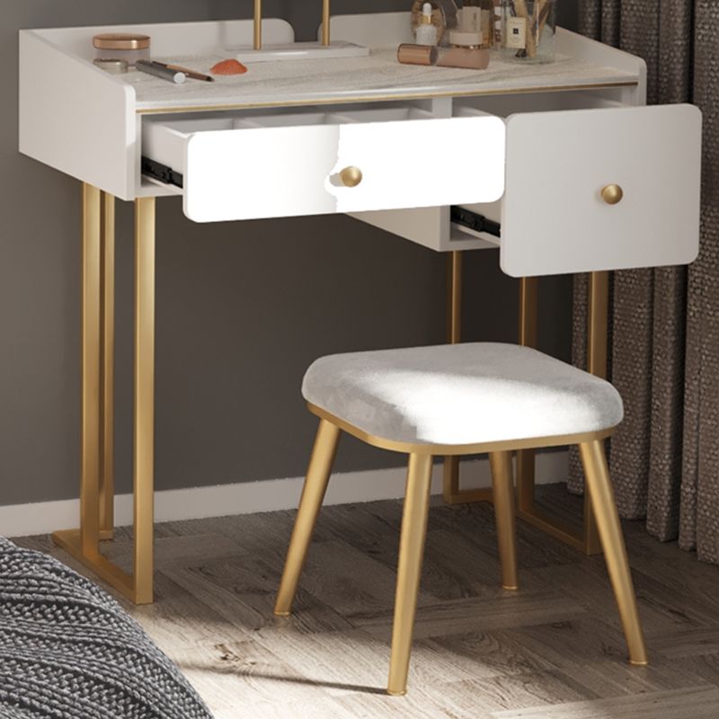 Luxurious 2 cajones de almacenamiento tocador con taburete acolchado en blanco/gris