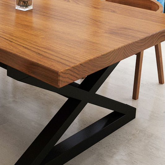 Scrivania industriale marrone marrone legno massiccio rettangolare da ufficio