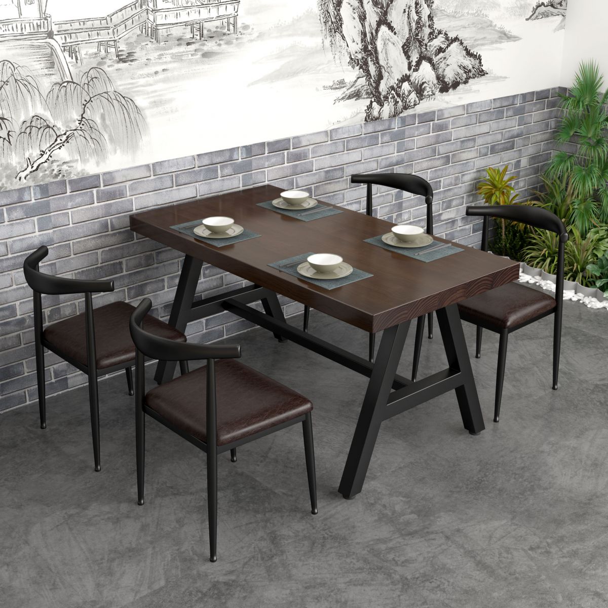 Industrial Rectangle Dining Table Pine Solid Wood Table with Black Trestle Base Clearhalo ' dining_table' 'Dining Tables & Seating' 'Dining Tables' 'furn' 'furn_dining_table' 'Furniture' 'furniture_dining_table' 'Kitchen & Dining Furniture' 'kitchen&dining_furn' 'kitchen' 'kitchen_dining_table' 1200x1200_e4832f67-fb7a-4317-a5b8-a8fc02ead119