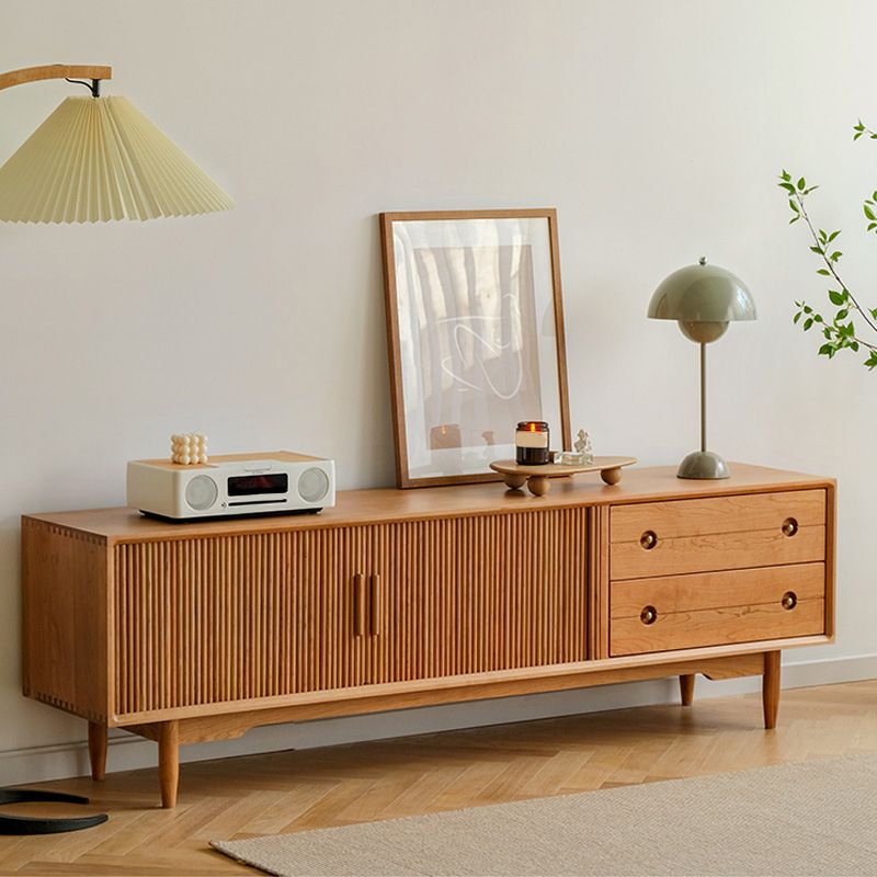 Scandinavische tv-mediastandaard massief houten tv-console met 2 lades