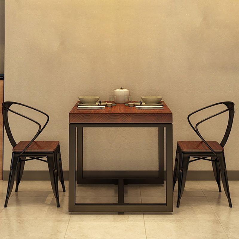 Mesa de comedor superior de madera maciza Mesa cuadrada industrial con base de caballete de hierro negro