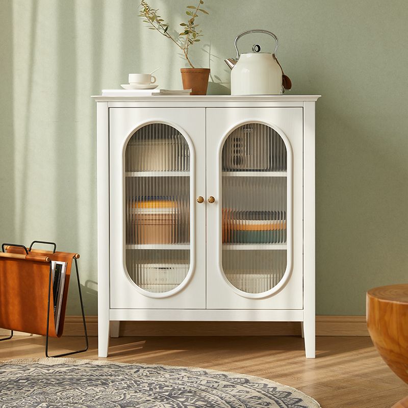 Contemporary Glass Display Stand Oil Oak Hutch Buffet with Doors