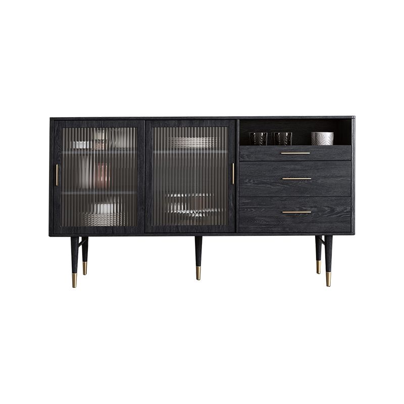 Black Glam Buffet Sideboard Doors Cabinets Drawers Dining Buffet Clearhalo 'buffet_sideboard' 'Buffets & Sideboards' 'furn' 'furn_buffet_sideboard' 'Furniture' 'Kitchen & Dining Furniture' 1200x1200_e48e9cd3-0506-4a9d-85dd-951236f801ff