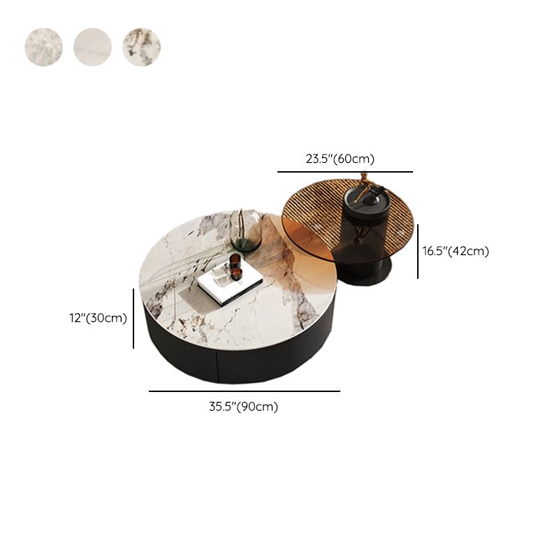 Modern Slate Coffee Table Round Bunching Coffee Table Set with Drawer Clearhalo 'Coffee & Accent Tables' 'Coffee Tables' 'coffee_tables' 'furn' 'furn_coffee_tables' 'Furniture' 'Living Room Furniture' 1200x1200_e493f6cb-46f7-4627-b631-fe3f7e0fa0f1