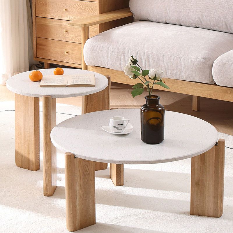 Modern White Round Coffee Table with Three Wood Legs Coffee Table Clearhalo 'Coffee & Accent Tables' 'Coffee Tables' 'coffee_tables' 'furn' 'furn_coffee_tables' 'Furniture' 'furniture_coffee_tables' 'Living Room Furniture' 1200x1200_e4943cb8-b918-466f-aa18-291496749dc5