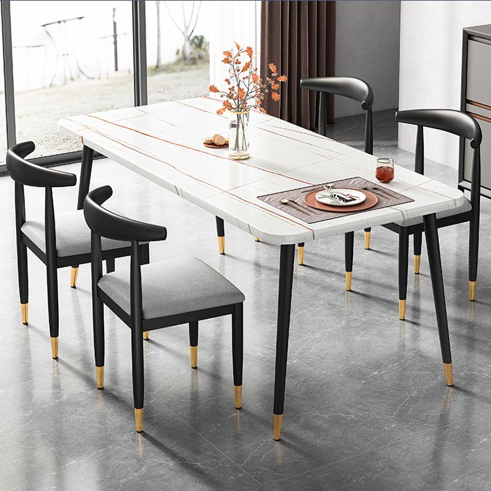 Contemporary Metallic Fixed Dining Table Rectangle Formal Dinette Set with Balck Base Clearhalo 'Dining Room Sets' 'Dining Tables & Seating' 'dining_room_set' 'furn' 'furn_dining_room_set' 'Furniture' 'furniture_dining_room_set' 'Kitchen & Dining Furniture' 'kitchen&dining_furn' 'kitchen' 1200x1200_e495aac1-8b18-4e55-8c86-fc211affc649