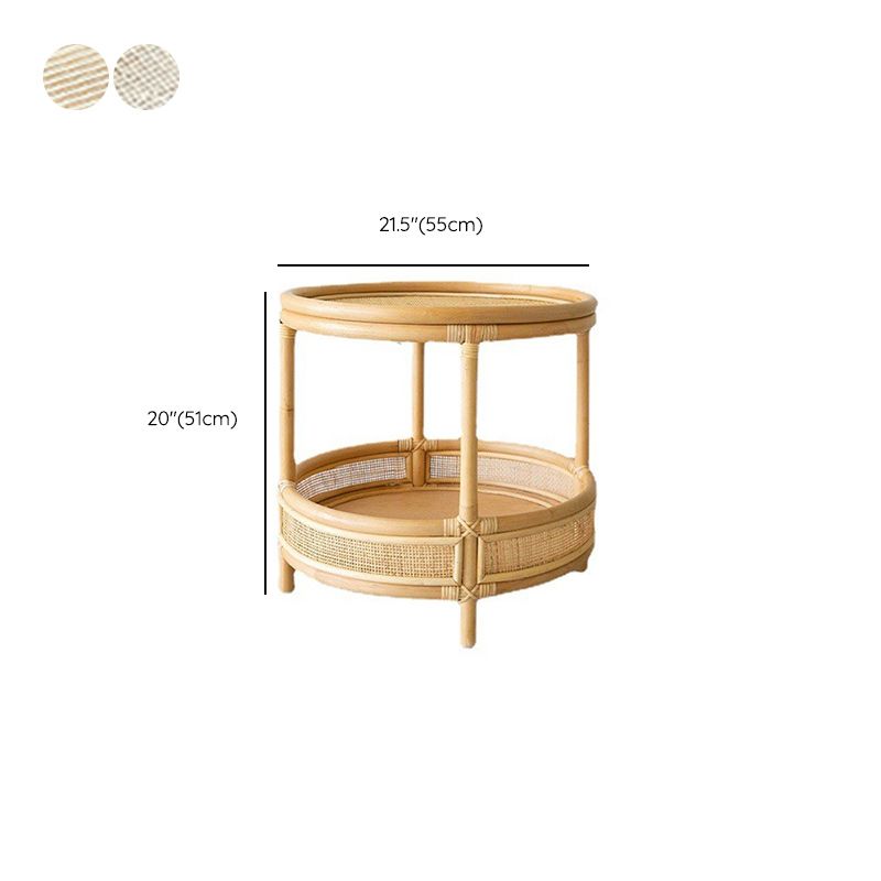 Tropical Round Cocktail Table Light Wood Coffee Cocktail Table with Storage