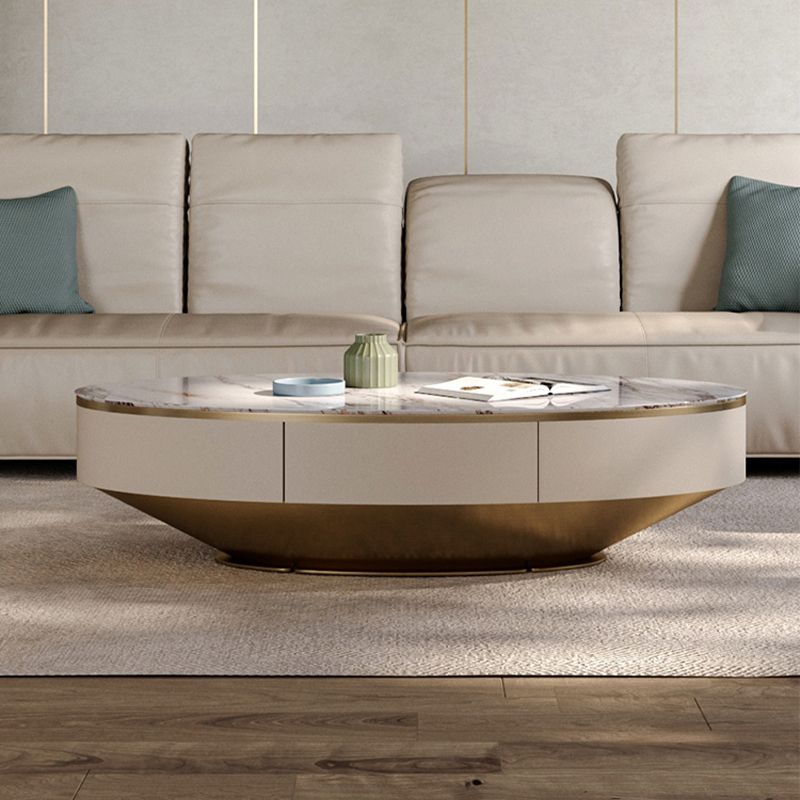 Slate Oval Coffee Table Glam Single Coffee Table with 2 Drawers