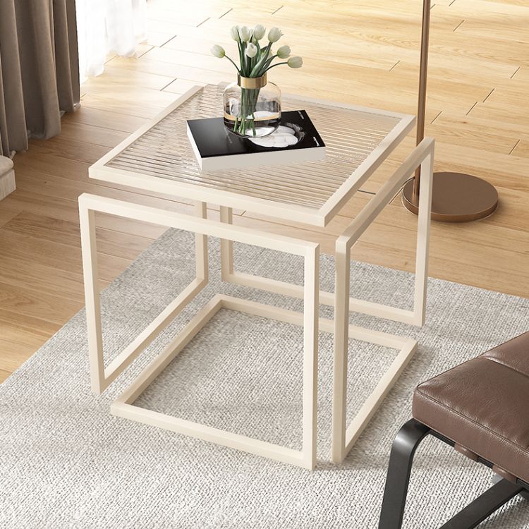 Glam Corner Table Living Room Square Frame Glass Top Accent Side Table