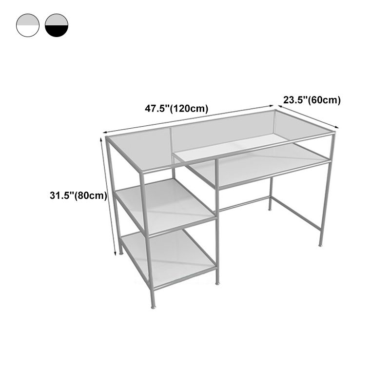 Glass Rectangular Writing Desk Contemporary Style Office Desk with Storage Shelves Clearhalo 'furn' 'furn_office_desk' 'Furniture' 'Office Desks' 'Office Furniture' 'office_desk' 1200x1200_e49d2522-2b0a-42ff-a2ea-fe4a1c63af81