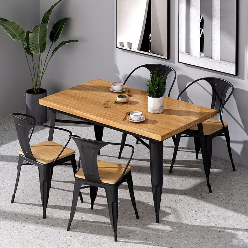 Industrial Style Solid Wood Dining Set with Fixed Table and 4 Legs Base for Home Use Clearhalo 'Dining Room Sets' 'Dining Tables & Seating' 'dining_room_set' 'furn' 'furn_dining_room_set' 'Furniture' 'furniture_dining_room_set' 'Kitchen & Dining Furniture' 'kitchen&dining_furn' 'kitchen' 1200x1200_e4a1a754-b132-48d8-ab26-a1f6b5ae585f