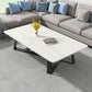 Modern Rectangle Coffee or End Table Stone and Steel Coffee Table with Cross Legs