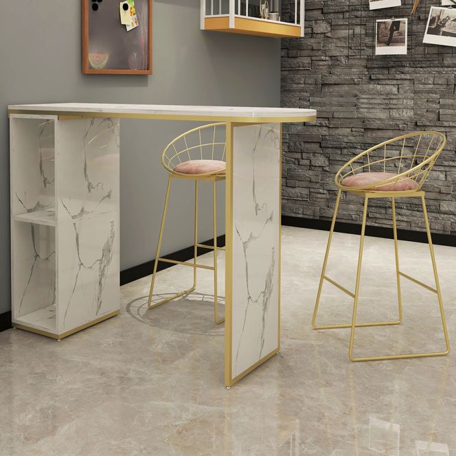 Wood Bar Table with Storage Glam Pub Table with Double Pedestal Clearhalo 'Bar Furniture' 'Bar Tables' 'bar_tables' 'furn' 'furn_bar_tables' 'Furniture' 'Kitchen & Dining Furniture' 1200x1200_e4a5695d-3199-48e3-810c-6d3dd433655d