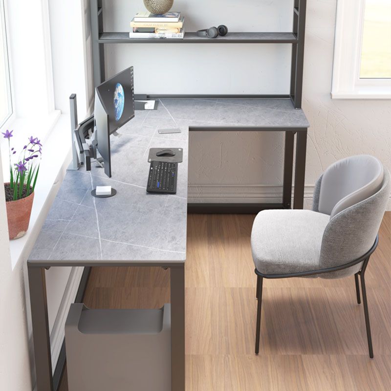Escritorio de escritura de piedra gris contemporánea Desk de oficina de lanar en trineo L para hogar