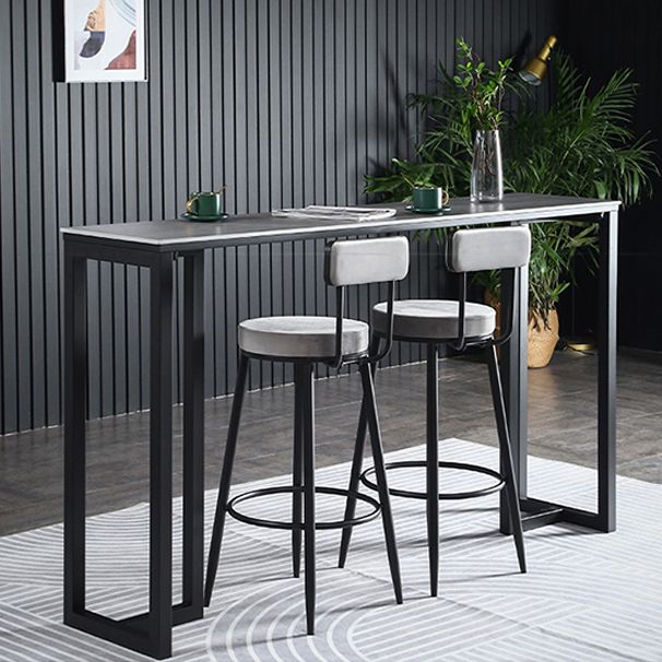 Contemporary Rectangle Bar Dining Table Indoor Bar Table with Black Metal Base Clearhalo 'Bar Furniture' 'Bar Tables' 'bar_tables' 'furn' 'furn_bar_tables' 'Furniture' 'furniture_bar_tables' 'Kitchen & Dining Furniture' 'kitchen&dining_furn' 'kitchen' 1200x1200_e4a8fc28-363f-493b-ab6f-cab4d35afb4d