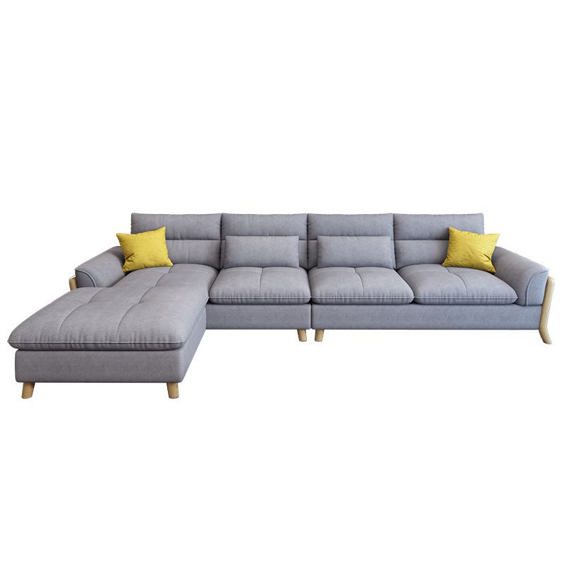 Flared Arm Linen Sectional Scandinavian 4-seater Sectional with Pillows Clearhalo 'furn' 'furn_sectionals' 'Furniture' 'Living Room Furniture' 'Sectionals' 1200x1200_e4aa5953-e257-41a7-b23a-60a27def03a2