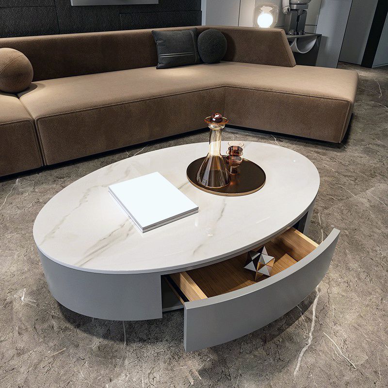 Table basse de base de piédestal noir glam avec un dessus en ardoise et un tiroir