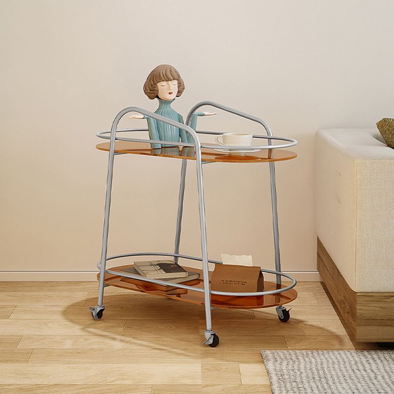 Modernistic Glass Top with Shelf Oval Double Tier Living Room Accent Side Table