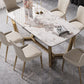 Modern Rectangle Shape Kitchen Dining Set Extendable Sintered Stone Top Dining Set with Trestle Base Clearhalo 'Dining Room Sets' 'Dining Tables & Seating' 'dining_room_set' 'furn' 'furn_dining_room_set' 'Furniture' 'furniture_dining_room_set' 'Kitchen & Dining Furniture' 'kitchen&dining_furn' 'kitchen' 1200x1200_e4ad2416-9b91-467c-9a09-2361277785c1