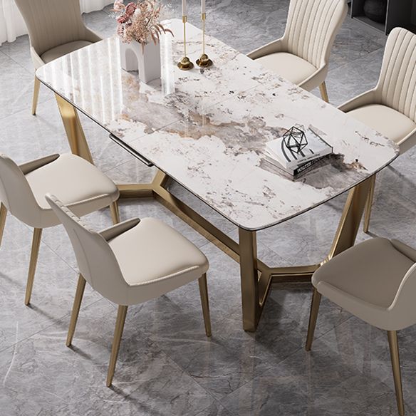 Modern Rectangle Shape Kitchen Dining Set Extendable Sintered Stone Top Dining Set with Trestle Base Clearhalo 'Dining Room Sets' 'Dining Tables & Seating' 'dining_room_set' 'furn' 'furn_dining_room_set' 'Furniture' 'furniture_dining_room_set' 'Kitchen & Dining Furniture' 'kitchen&dining_furn' 'kitchen' 1200x1200_e4ad2416-9b91-467c-9a09-2361277785c1