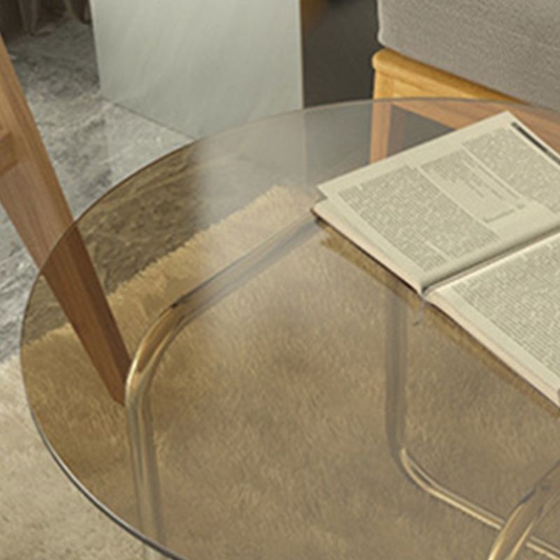 Modern Round Glass Coffee Table with Stainsteel Sled Stainless Steel Base Clearhalo 'Coffee & Accent Tables' 'Coffee Tables' 'coffee_tables' 'furn' 'furn_coffee_tables' 'Furniture' 'Living Room Furniture' 1200x1200_e4ad8113-5c3d-47de-96ba-f3f240cd736b