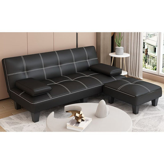 Black Modern Faux Leather Pillow Top Arm Sofa/Sectional with Convertible Clearhalo 'furn' 'furn_sectionals' 'Furniture' 'furniture_sectionals' 'Living Room Furniture' 'Sectionals' 1200x1200_e4ae9d1e-9d3f-413a-ab93-4c69c9f34eb4