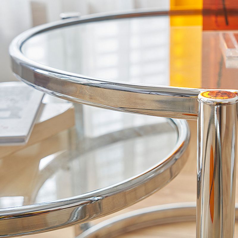 Extendable Coffee Table with Glass Round Top and Stainless Steel Base Clearhalo 'Coffee & Accent Tables' 'Coffee Tables' 'coffee_tables' 'furn' 'furn_coffee_tables' 'Furniture' 'Living Room Furniture' 1200x1200_e4aeb4b1-78ef-416c-a02a-f9f02b59d8a5