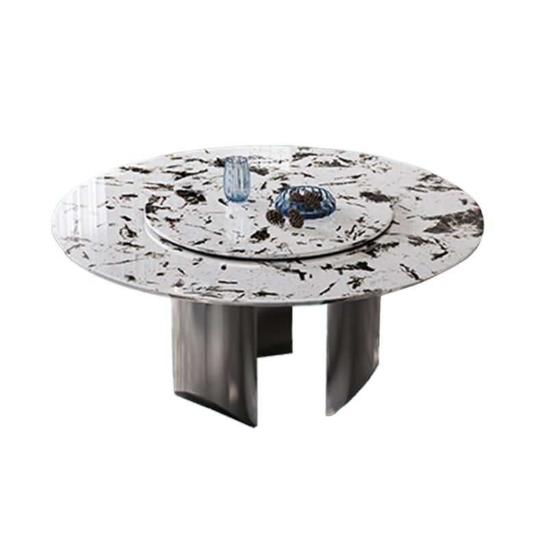 Table à manger ronde moderne Table à manger en pierre avec socle en acier inoxydable